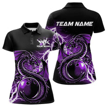 Load image into Gallery viewer, Custom Black And Purple Thunder Lightning Dragon Bowling  Womens Polo Shirt, Bowlers Outfit IPHW8664