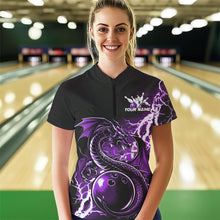 Load image into Gallery viewer, Custom Black And Purple Thunder Lightning Dragon Bowling  Womens Quarter-Zip Shirts IPHW8664