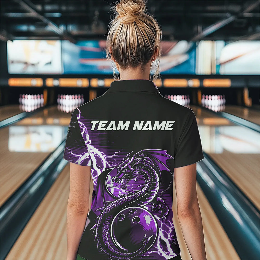 Custom Black And Purple Thunder Lightning Dragon Bowling  Womens Quarter-Zip Shirts IPHW8664