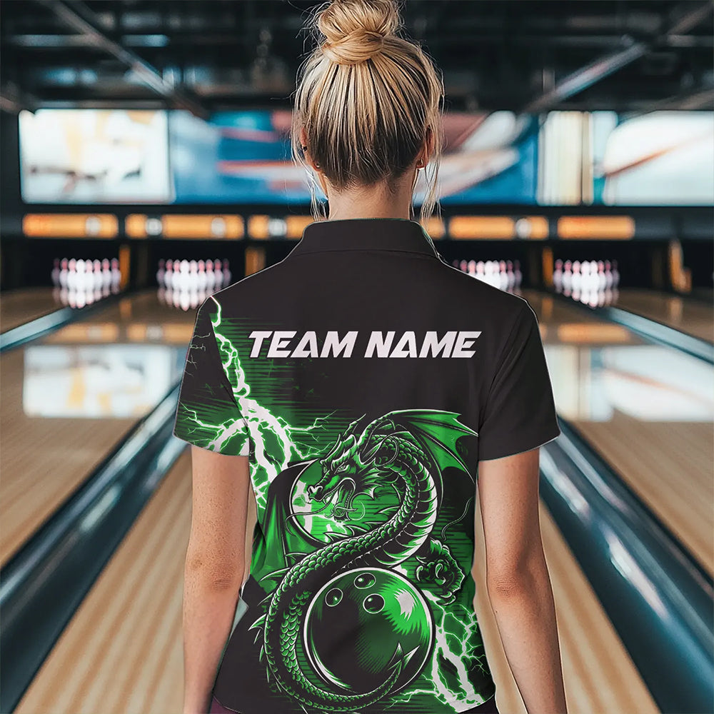 Custom Black And Green Thunder Lightning Dragon Bowling  Womens Quarter-Zip Shirts IPHW8665