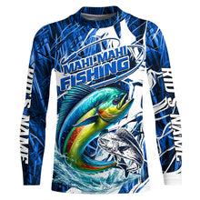 Load image into Gallery viewer, Custom Mahi Mahi Performance Fishing Shirts, Mahimahi Long Sleeve Fishing Shirts | Blue Camo IPHW6839