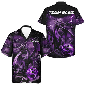 Black And Purple Thunder Lightning Custom Dragon Bowling Men Hawaiian Shirts, Bowling Uniform IPHW7992