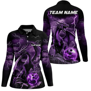 Black And Purple Thunder Lightning Custom Dragon Ladies Bowling Team Shirt, Bowling Uniform IPHW7992