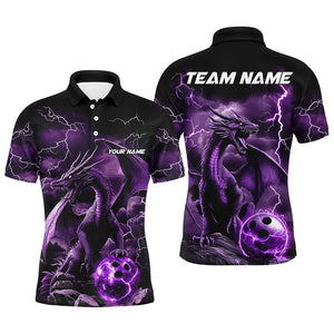 Black And Purple Thunder Lightning Custom Dragon Bowling Team Shirts For Men, Bowling Uniform IPHW7992