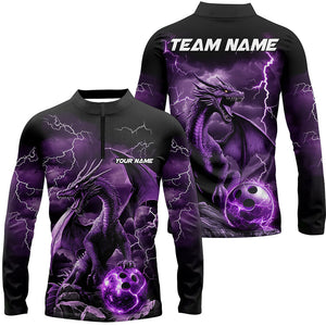 Black And Purple Thunder Lightning Custom Dragon Bowling Team Shirts For Men, Bowling Uniform IPHW7992