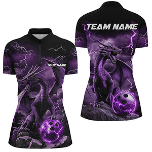 Black And Purple Thunder Lightning Custom Dragon Ladies Bowling Team Shirt, Bowling Uniform IPHW7992