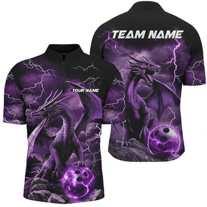 Black And Purple Thunder Lightning Custom Dragon Bowling Team Shirts For Men, Bowling Uniform IPHW7992