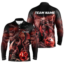 Load image into Gallery viewer, Black And Red Thunder Lightning Custom Dragon Bowling Team Shirts For Men, Bowling Uniform IPHW7993