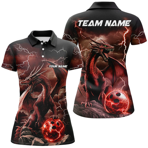 Black And Red Thunder Lightning Custom Dragon Ladies Bowling Team Shirts, Bowling Uniform IPHW7993