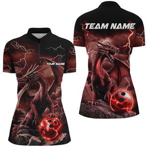 Black And Red Thunder Lightning Custom Dragon Ladies Bowling Team Shirts, Bowling Uniform IPHW7993