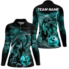 Load image into Gallery viewer, Black And Blue Thunder Lightning Custom Dragon Ladies Bowling Team Shirts, Bowling Uniform IPHW7994