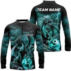 Black And Blue Thunder Lightning Custom Dragon Bowling Team Shirts For Men, Bowling Uniform IPHW7994