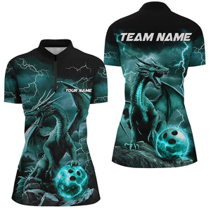 Black And Blue Thunder Lightning Custom Dragon Ladies Bowling Team Shirts, Bowling Uniform IPHW7994