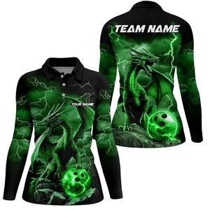 Black And Green Thunder Lightning Custom Dragon Ladies Bowling Team Shirts, Bowling Uniform IPHW7995