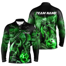 Load image into Gallery viewer, Black And Green Thunder Lightning Custom Dragon Bowling Team Shirts For Men, Bowling Uniform IPHW7995