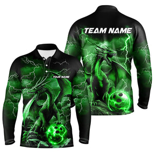 Black And Green Thunder Lightning Custom Dragon Bowling Team Shirts For Men, Bowling Uniform IPHW7995