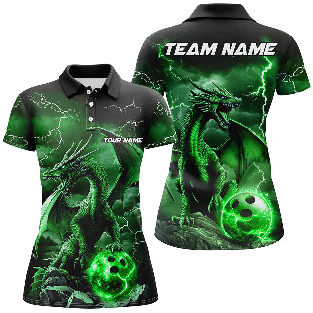 Black And Green Thunder Lightning Custom Dragon Ladies Bowling Team Shirts, Bowling Uniform IPHW7995