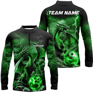 Black And Green Thunder Lightning Custom Dragon Bowling Team Shirts For Men, Bowling Uniform IPHW7995