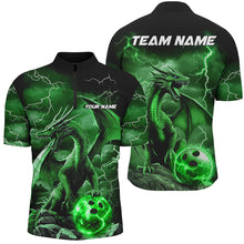 Load image into Gallery viewer, Black And Green Thunder Lightning Custom Dragon Bowling Team Shirts For Men, Bowling Uniform IPHW7995