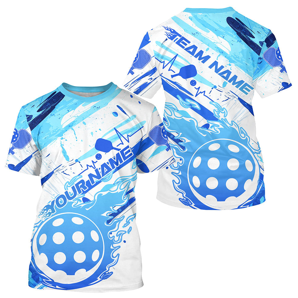 Blue Flame Pickleball Ball Custom Pickleball T-Shirts For Men, Outdoor Pickleball Jerseys IPHW8205