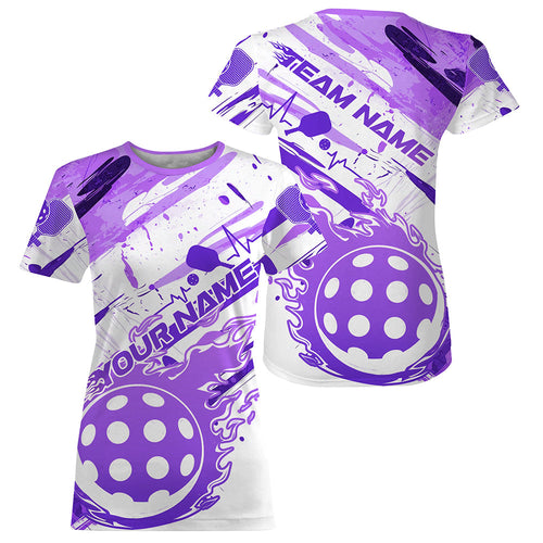 Purple Flame Pickleball Ball Custom Pickleball T-Shirts For Women, Outdoor Pickleball Jerseys IPHW8206