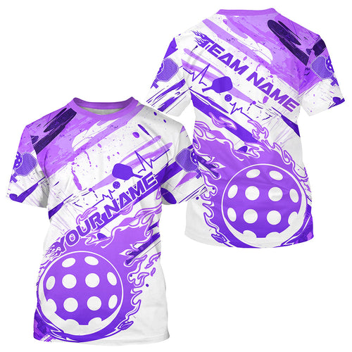 Purple Flame Pickleball Ball Custom Pickleball T-Shirts For Men, Outdoor Pickleball Jerseys IPHW8206