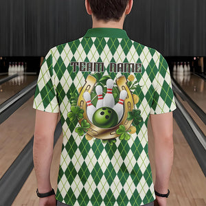 Custom St Patricks Day Argyle Bowling Polo Shirts For Men, Saint Paddys Day Team Outfits IPHW8682