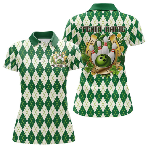 Custom St Patricks Day Argyle Bowling Polo Shirts For Women, Saint Paddys Day Team Outfits IPHW8682