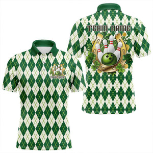 Custom St Patricks Day Argyle Bowling Polo Shirts For Men, Saint Paddys Day Team Outfits IPHW8682