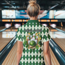 Load image into Gallery viewer, Custom St Patricks Day Argyle Womens Bowling Quarter-Zip Shirts, Paddys Day Team Outfits IPHW8682