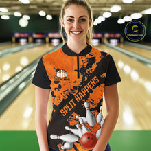 Load image into Gallery viewer, Split Happens Funny Orange Strike Bowling Women Quarter-Zip Shirts, Team Bowling Apparel IPHW6171