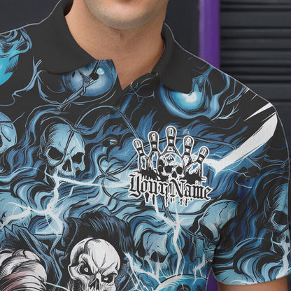 Custom Rock Style Skull Bowling Polo Shirts For Men, Funny Skeleton Bowlers Outfit IPHW8934