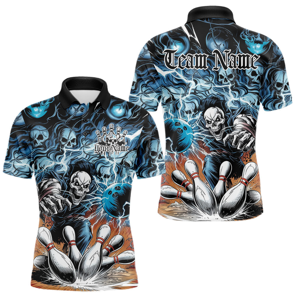 Custom Rock Style Skull Bowling Polo Shirts For Men, Funny Skeleton Bowlers Outfit IPHW8934