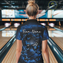Load image into Gallery viewer, Custom Black And Blue Galaxy Butterfly Bowling Women Polo Shirt, Butterflies Bowlers Outfits IPHW11052