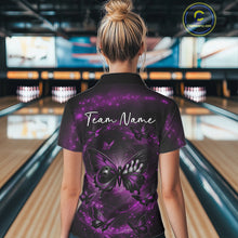 Load image into Gallery viewer, Custom Black And Purple Galaxy Butterfly Bowling Women Polo Shirt, Butterflies Bowlers Outfits IPHW11053