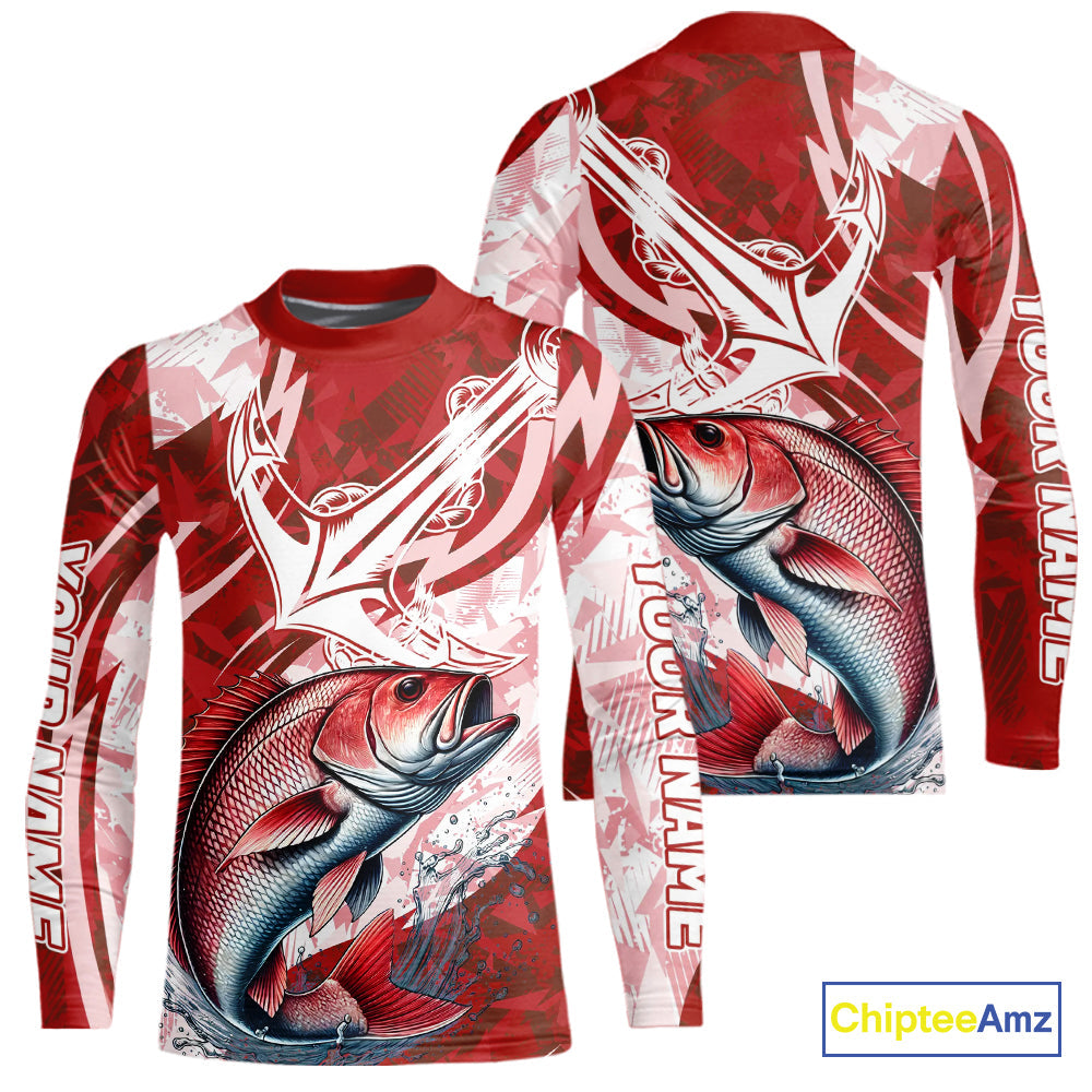 Red Camo Anchor Custom Red Snapper Saltwater Kid Long Sleeve Performance Fishing Shirts IPHW9182