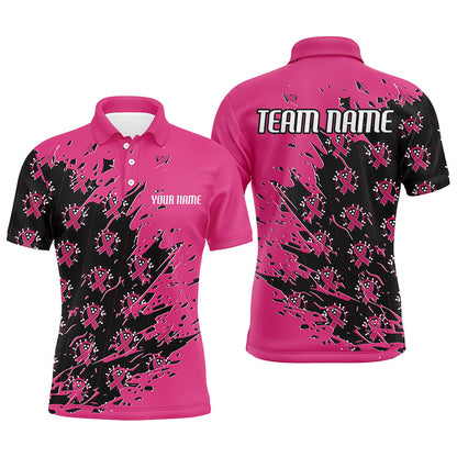 Black And Pink Custom Breast Cancer Awareness Bowling Jerseys, Bowling Shirts For Men And Women IPHW7008