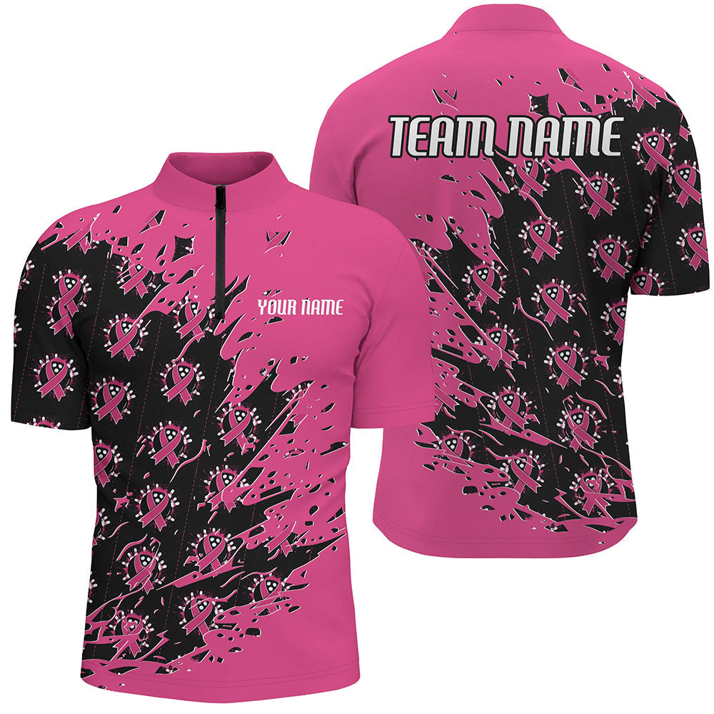 Black And Pink Custom Breast Cancer Awareness Bowling Jerseys, Bowling Shirts For Men And Women IPHW7008