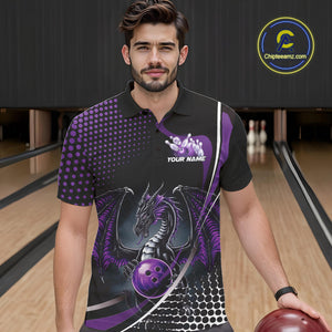 Custom Purple Dragon Bowling Jerseys, Mystical Bowling Team Uniform Polo Shirts For Men IPHW9534