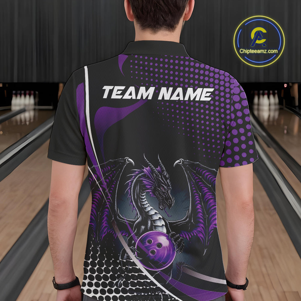 Custom Purple Dragon Bowling Jerseys, Mystical Bowling Team Uniform Polo Shirts For Men IPHW9534