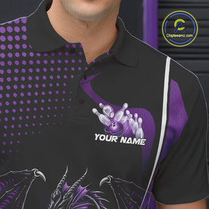 Custom Purple Dragon Bowling Jerseys, Mystical Bowling Team Uniform Polo Shirts For Men IPHW9534
