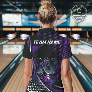 Custom Purple Dragon Bowling Jerseys, Mystical Bowling Team Uniform Polo Shirts For Women IPHW9534