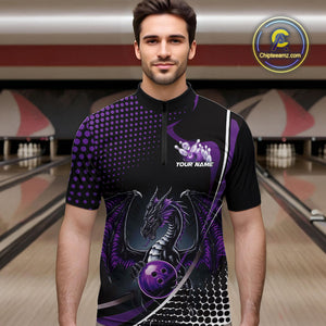 Custom Purple Dragon Bowling Jerseys, Mystical Bowling Team Uniform Quarter-Zip Shirts For Men IPHW9534