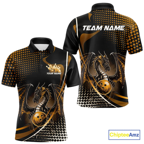 Custom Yellow Dragon Bowling Jerseys, Mystical Bowling Team Uniform Polo Shirts For Men IPHW9535