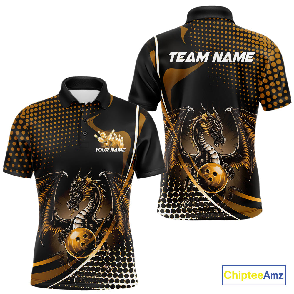 Custom Yellow Dragon Bowling Jerseys, Mystical Bowling Team Uniform Polo Shirts For Men IPHW9535