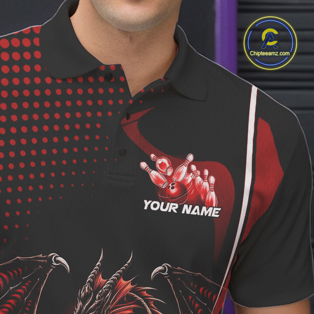 Custom Blue Dragon Bowling Jerseys, Mystical Bowling Team Uniform Polo Shirts For Men IPHW9537