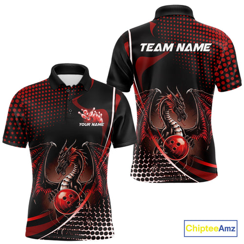 Custom Blue Dragon Bowling Jerseys, Mystical Bowling Team Uniform Polo Shirts For Men IPHW9537