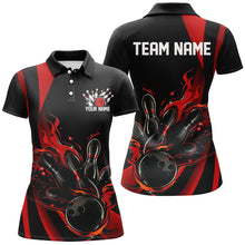 Load image into Gallery viewer, Black And Red Custom Flame Bowling Shirts For Women, Bowling Team Outfits IPHW7206