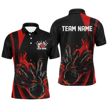 Load image into Gallery viewer, Black And Red Custom Flame Bowling Shirts For Men, Bowling Team Outfits IPHW7206