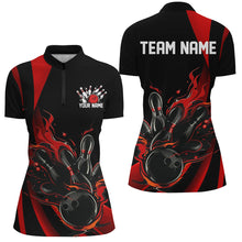 Load image into Gallery viewer, Black And Red Custom Flame Bowling Shirts For Women, Bowling Team Outfits IPHW7206